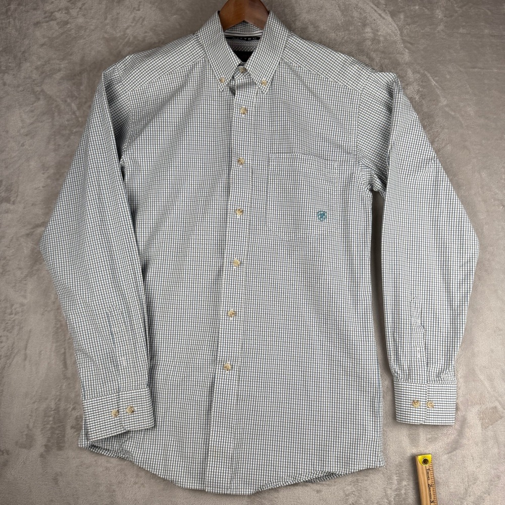 Ariat Mens Long Sleeve Micro Check Button Down Western Shirt Blue White 22 Pit